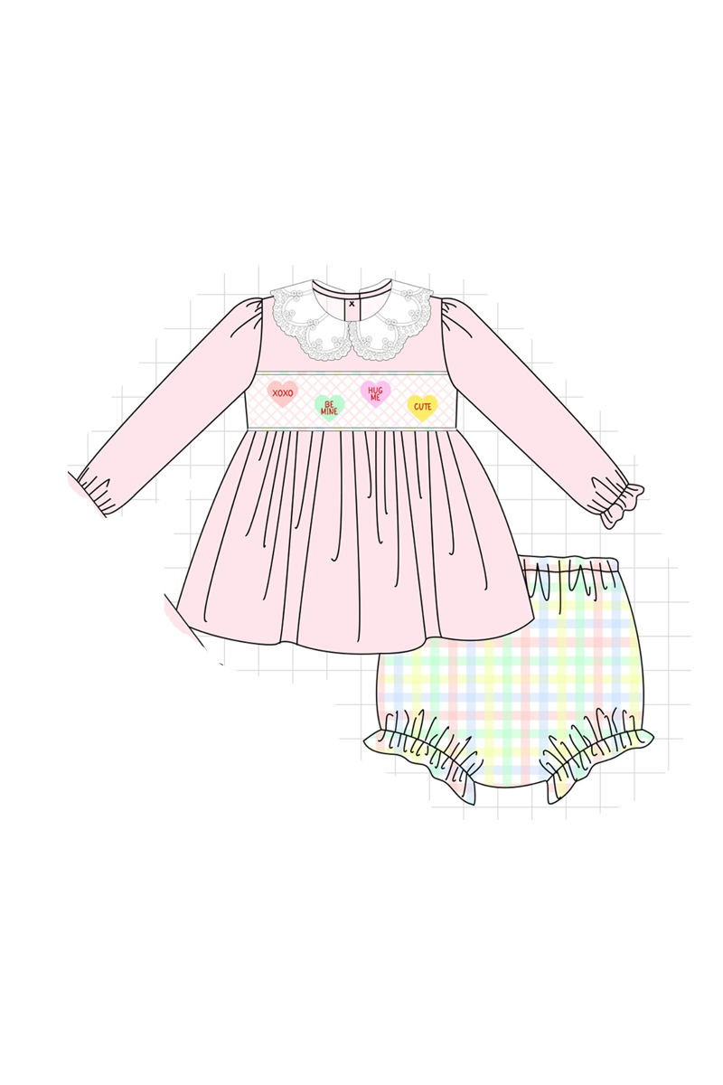 Pink heart smocked plaid collection