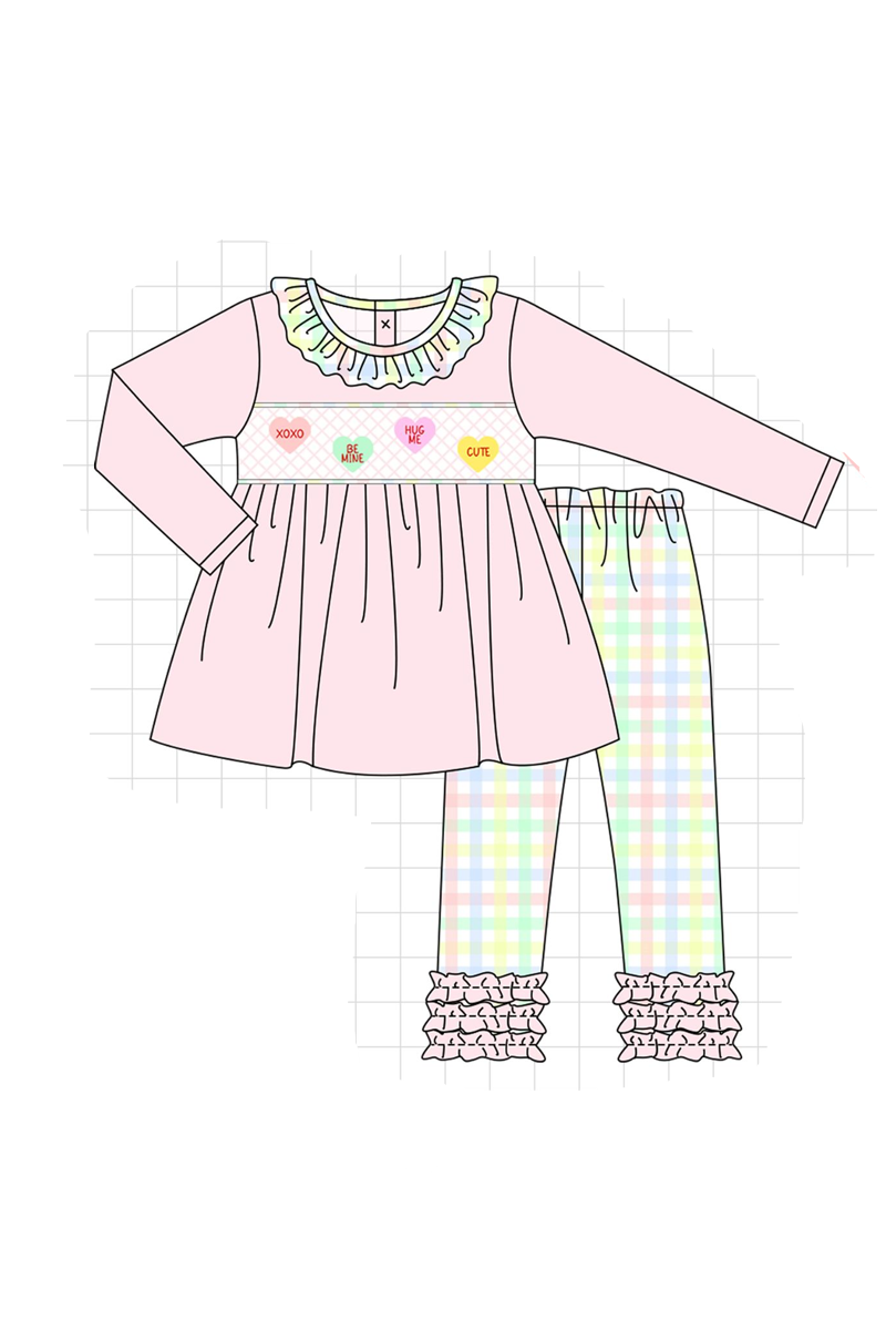 Pink heart smocked plaid collection
