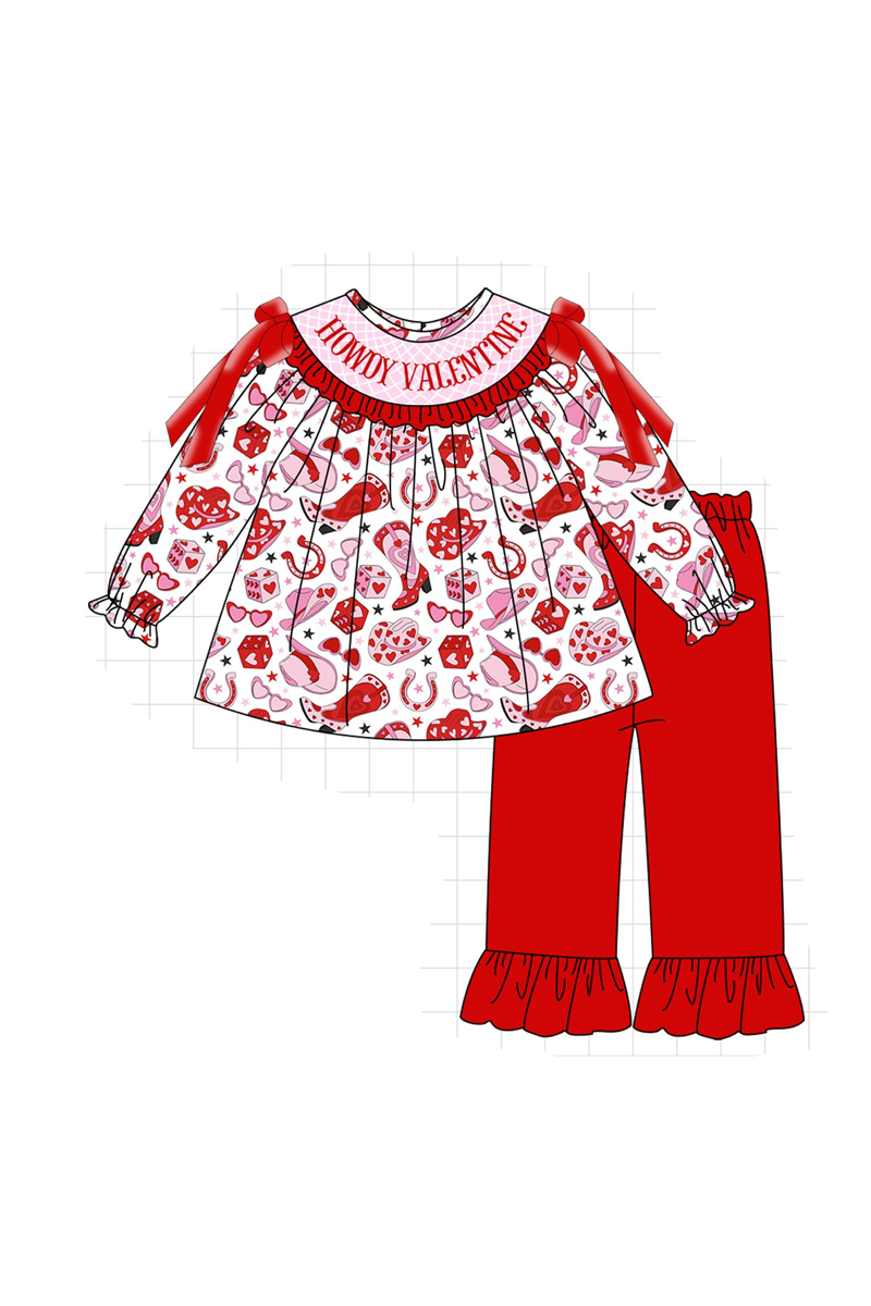 Red howdy valentine smocked collection