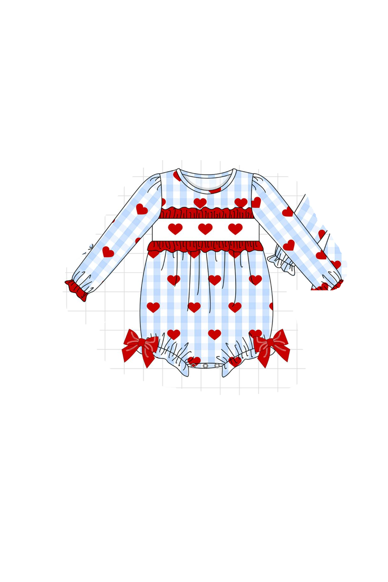 Blue heart embroidery gingham collection