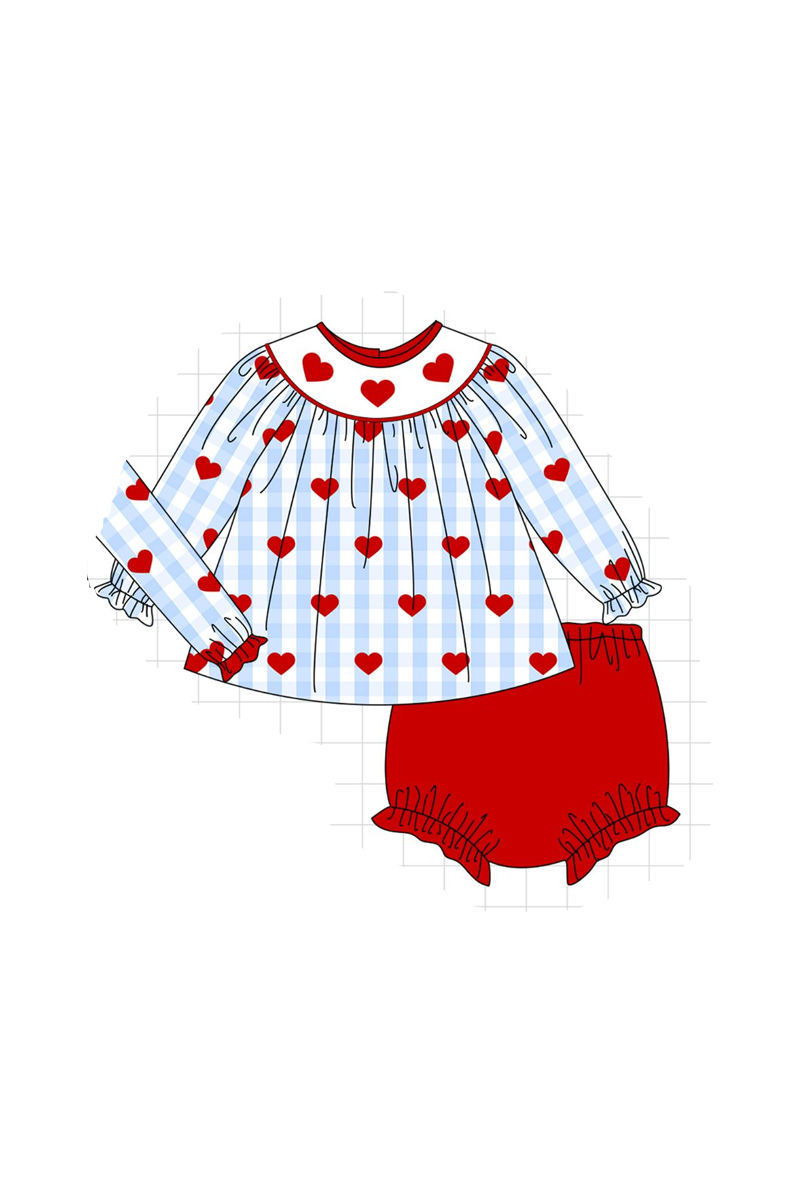 Blue heart embroidery gingham collection