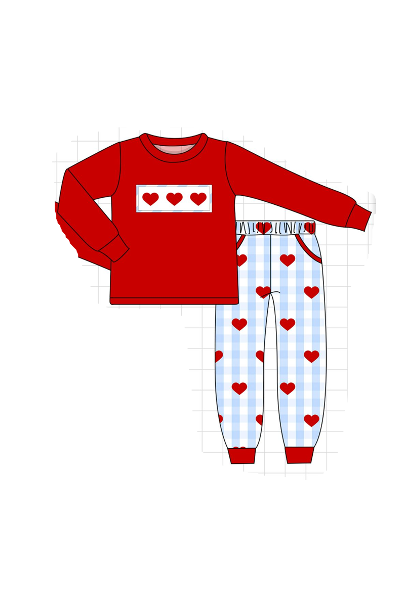 Blue heart embroidery gingham collection