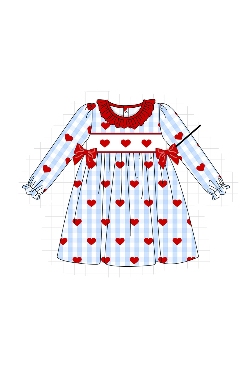 Blue heart embroidery gingham collection