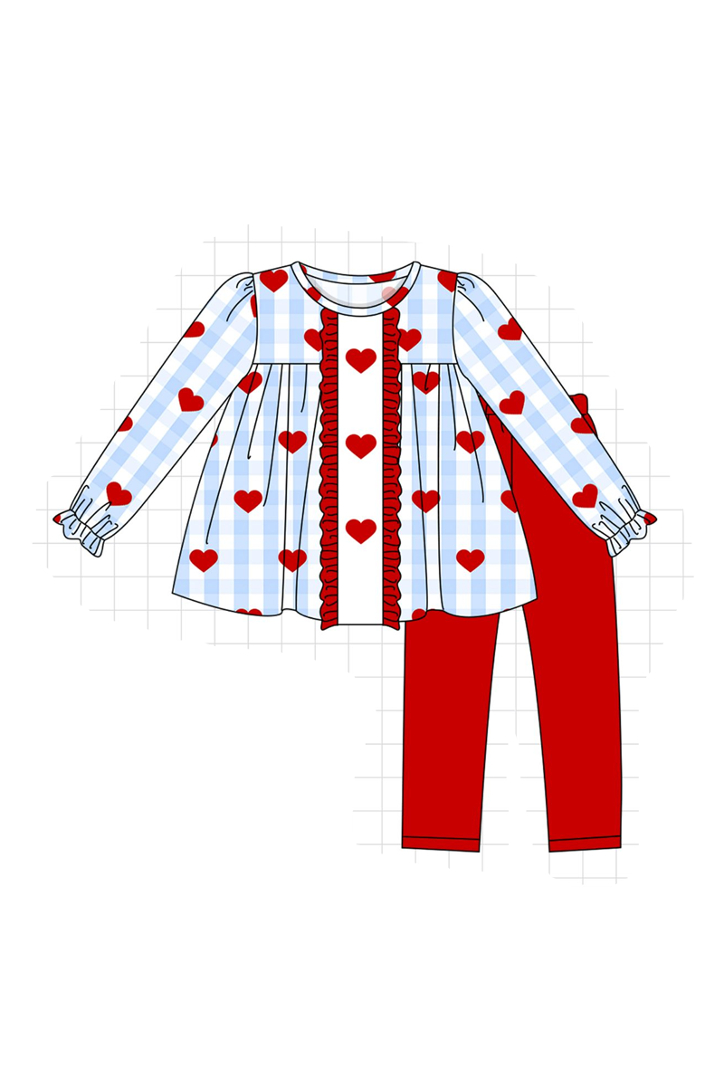Blue heart embroidery gingham collection