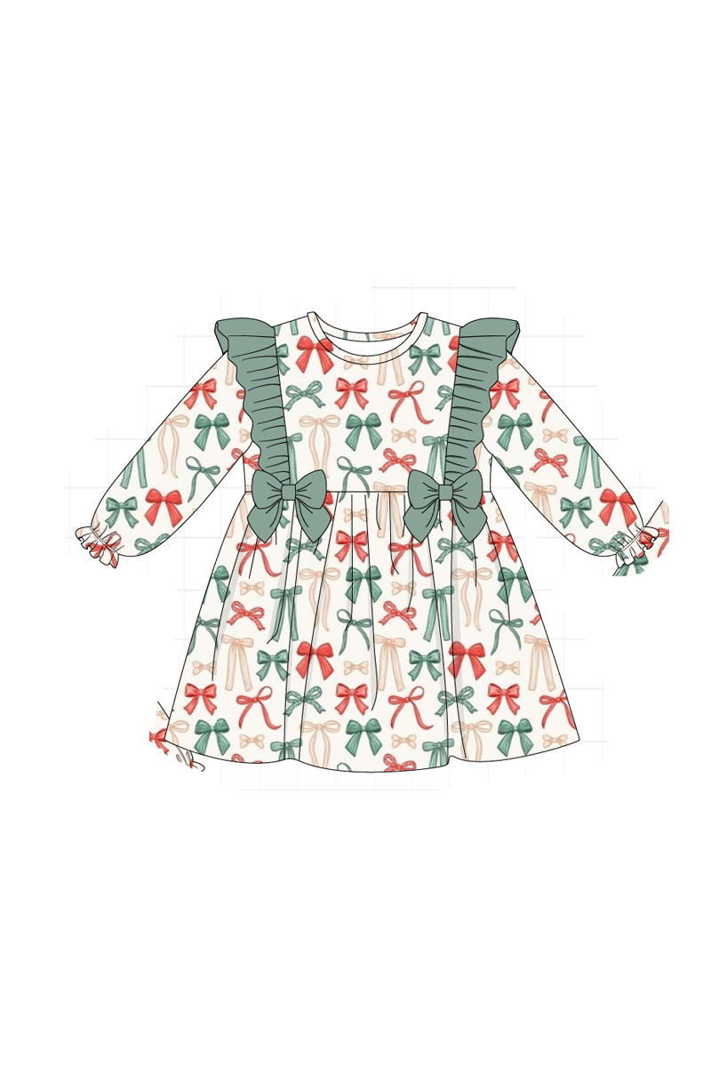 Green holiday bow print ruffle collection