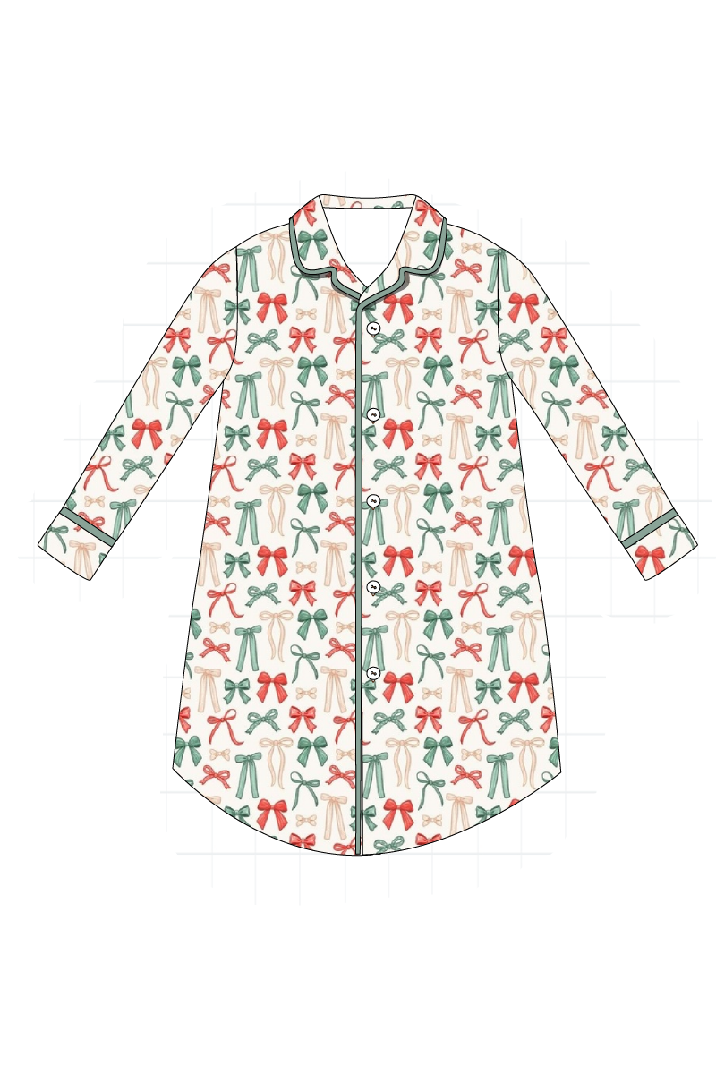 Green holiday bow print ruffle collection