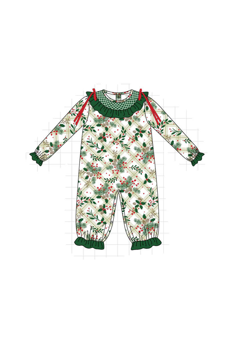 Forest christmas holly leaves smocked collection