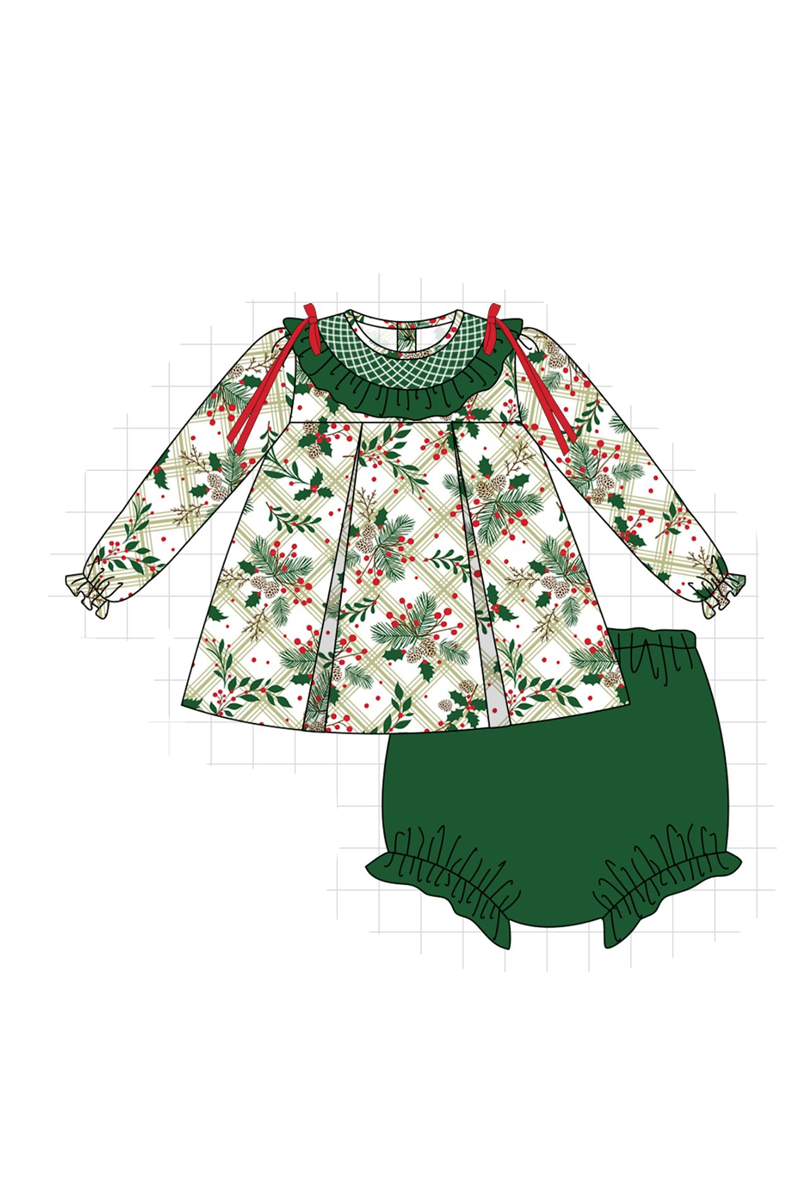 Forest christmas holly leaves smocked collection