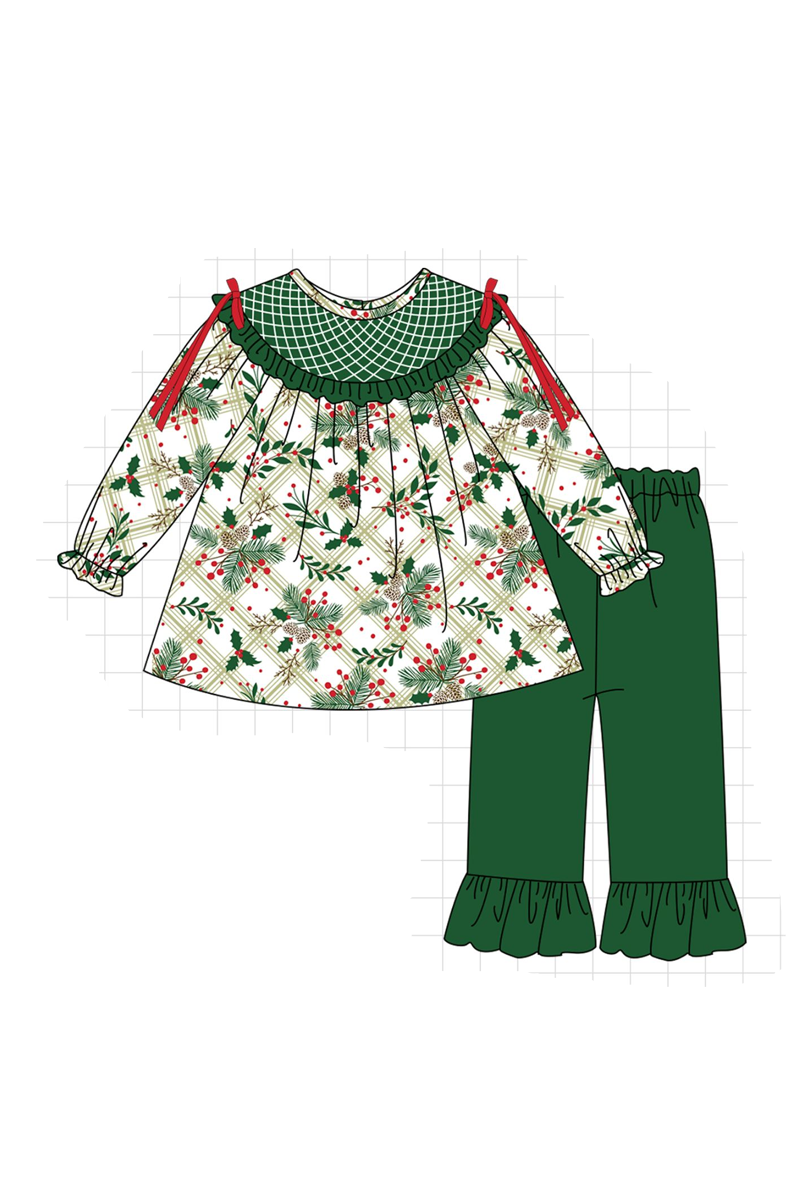 Forest christmas holly leaves smocked collection