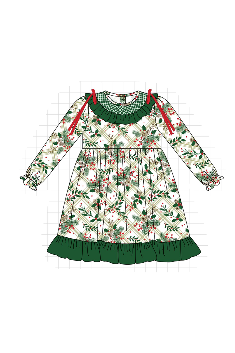Forest christmas holly leaves smocked collection