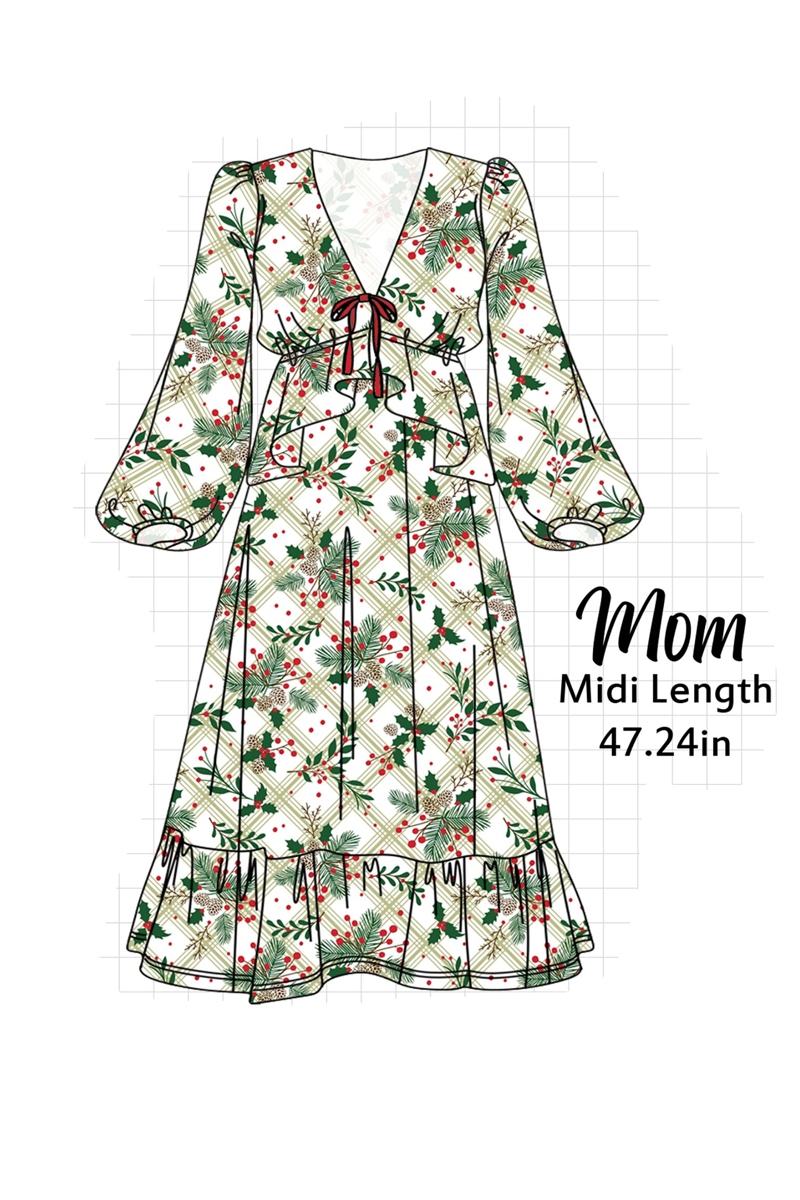 Forest christmas holly leaves smocked collection