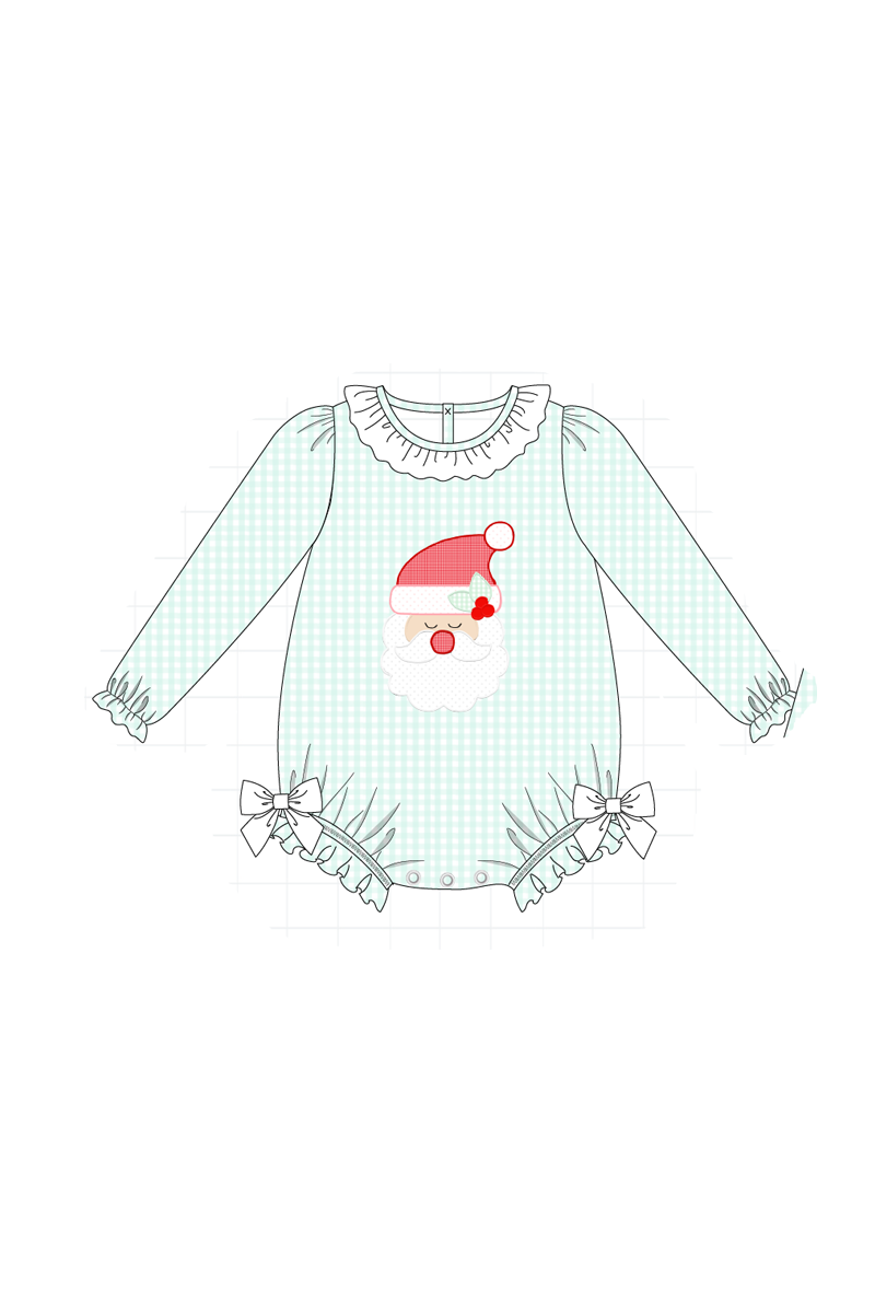 Mint christmas santa claus applique gingham collection