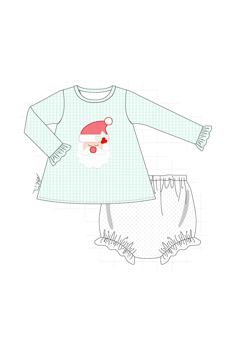 Mint christmas santa claus applique gingham collection