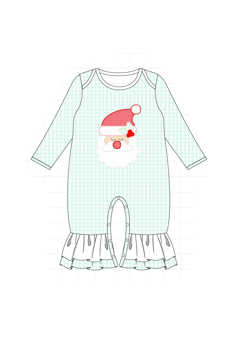 Mint christmas santa claus applique gingham collection