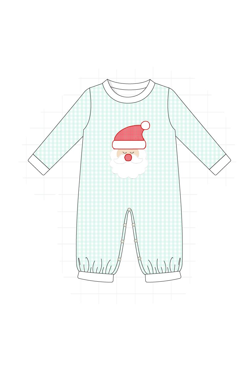 Mint christmas santa claus applique gingham collection