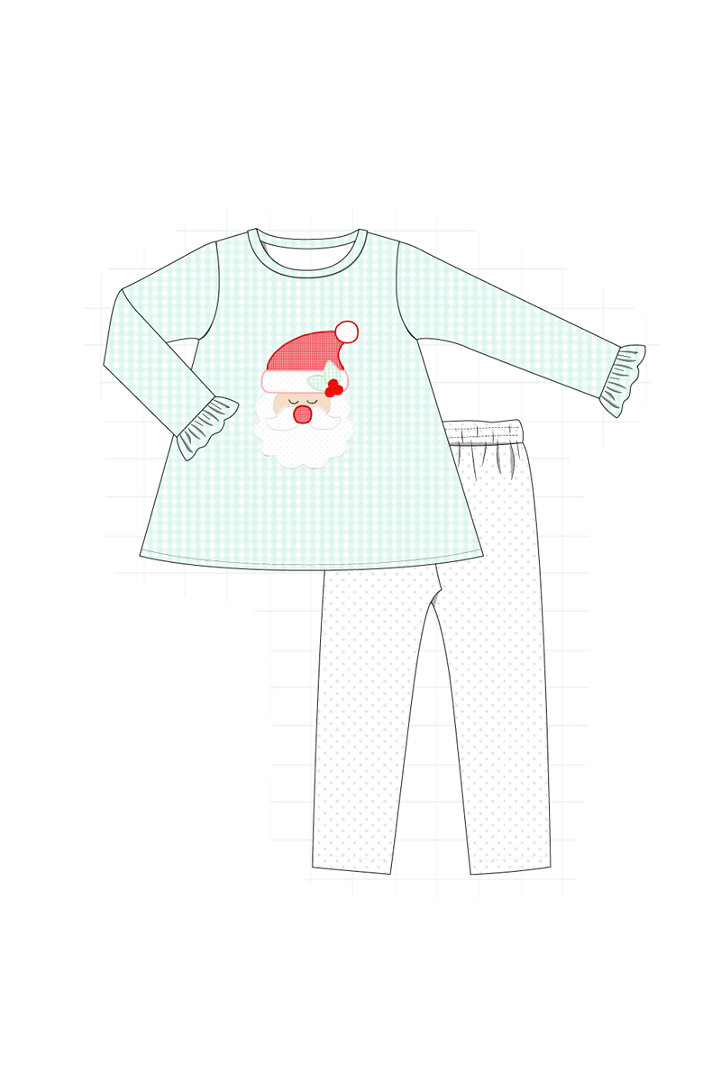 Mint christmas santa claus applique gingham collection