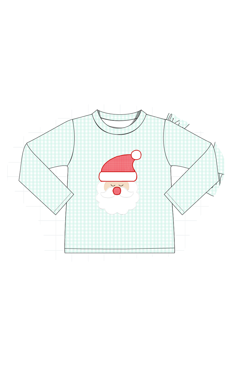 Mint christmas santa claus applique gingham collection