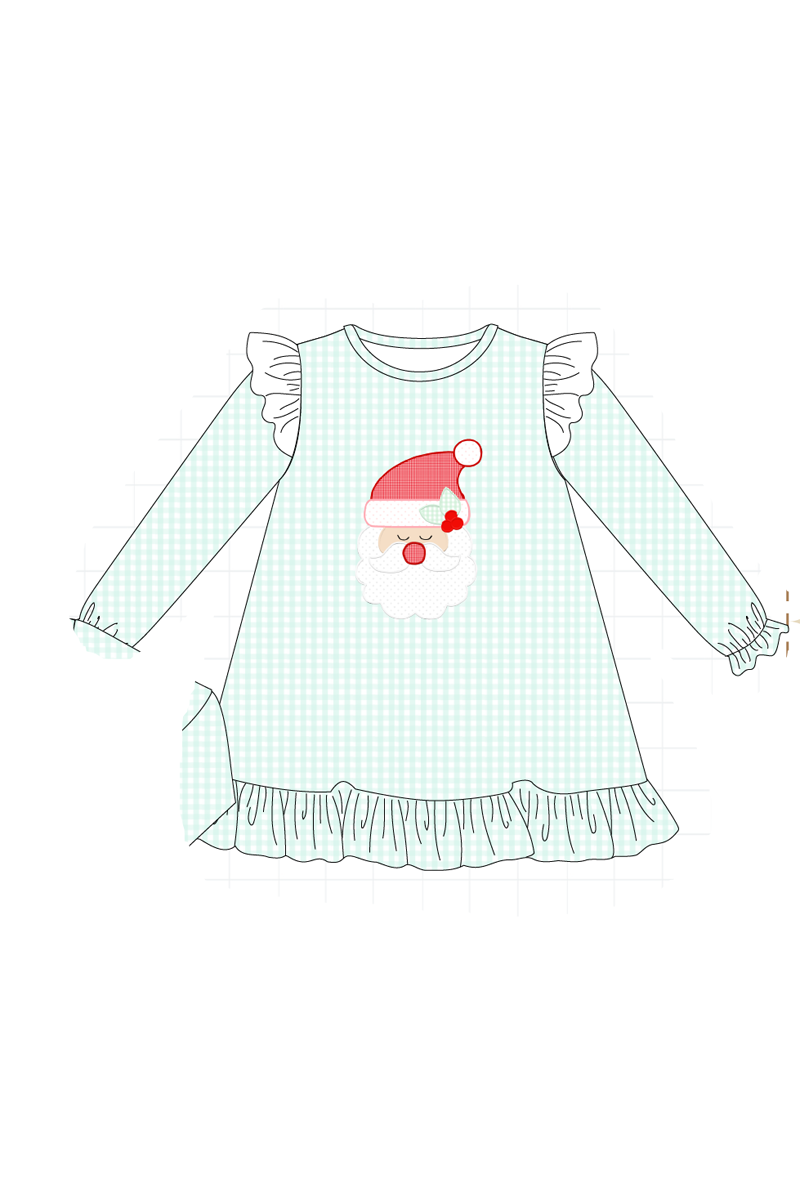 Mint christmas santa claus applique gingham collection