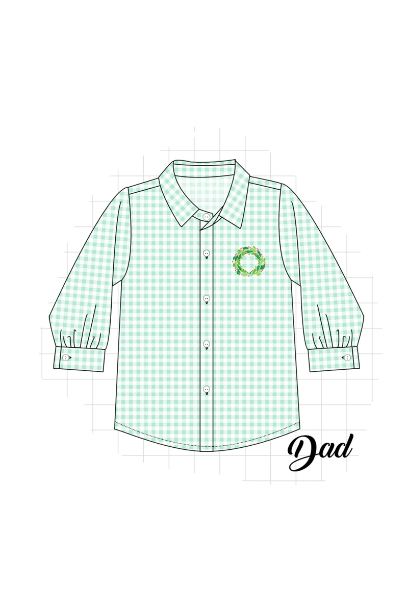 Green gingham wreath embroidery collection