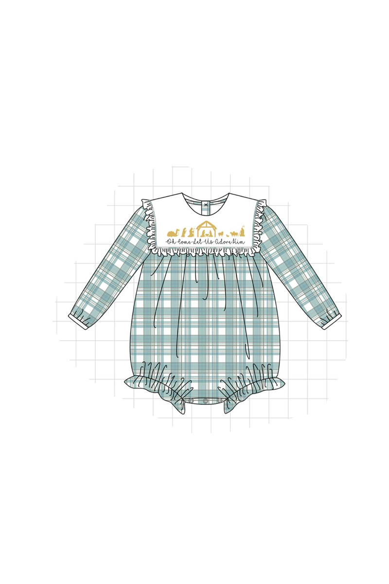 Teal nativity embroidery plaid collection