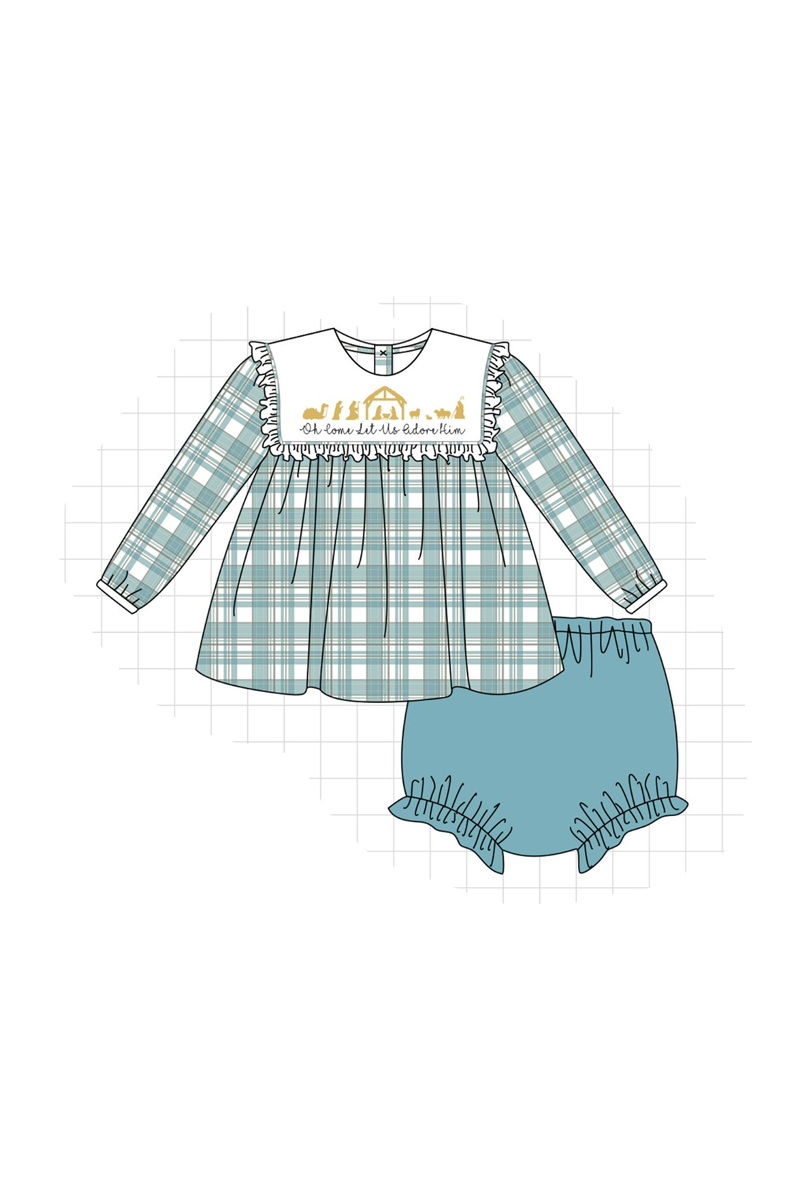 Teal nativity embroidery plaid collection
