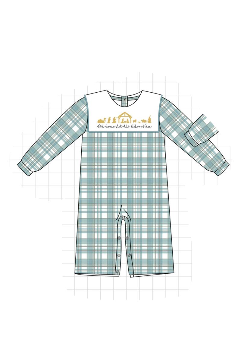 Teal nativity embroidery plaid collection