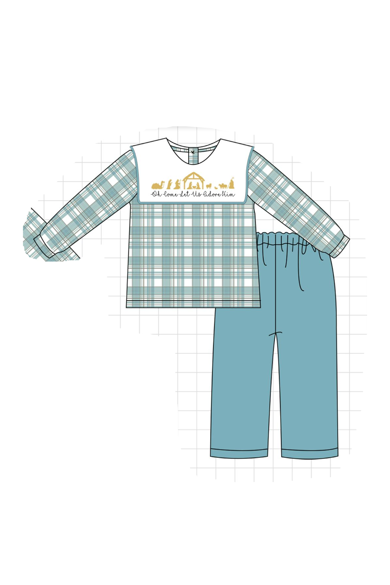 Teal nativity embroidery plaid collection