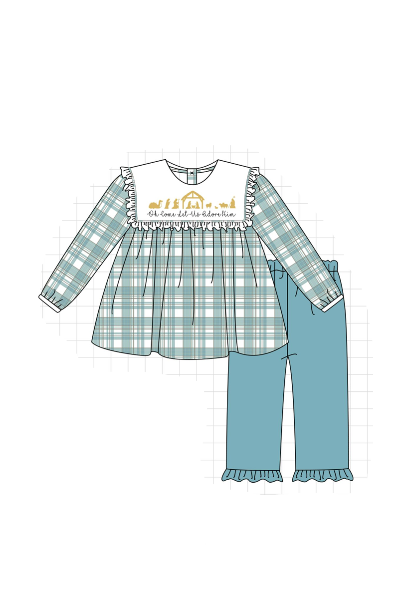 Teal nativity embroidery plaid collection