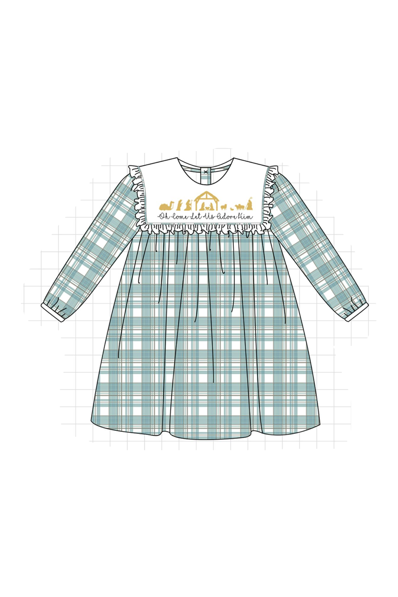 Teal nativity embroidery plaid collection