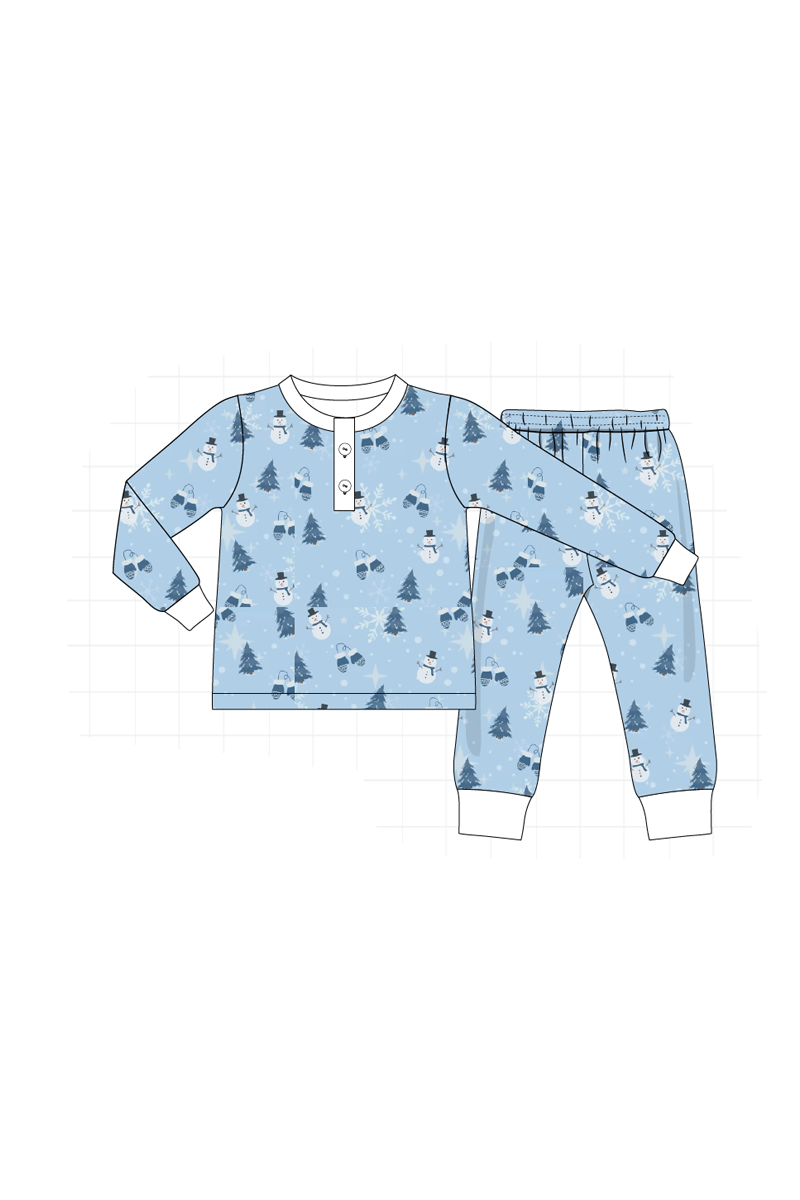 Blue snowman print pajama collection