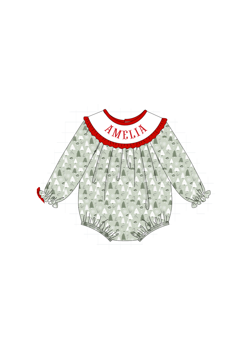 Green christmas tree monogram embroidery collection