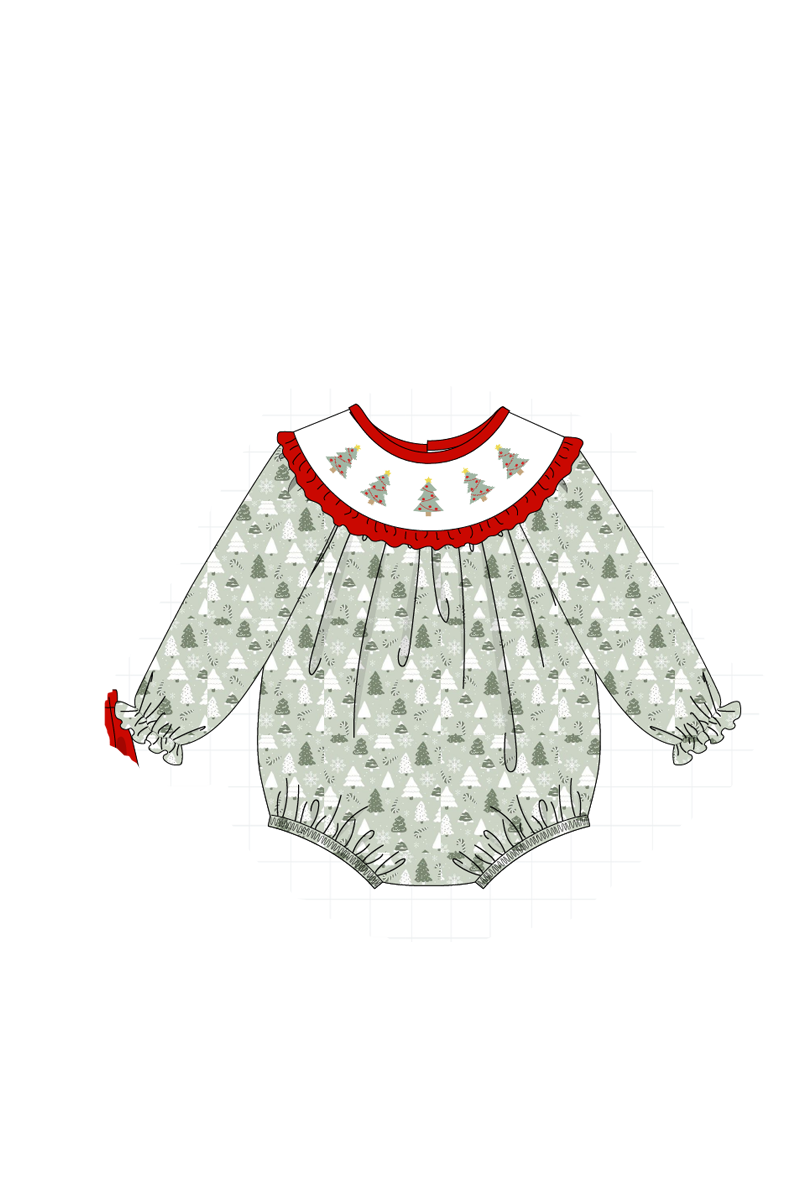 Green christmas tree embroidery collection