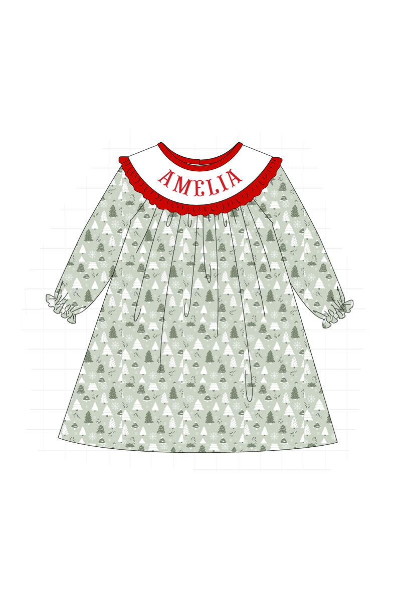 Green christmas tree monogram embroidery collection