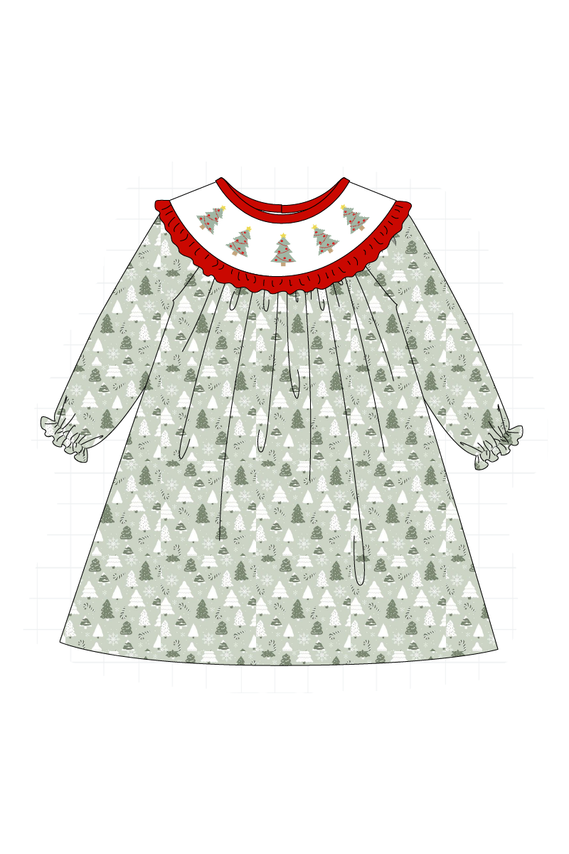 Green christmas tree embroidery collection