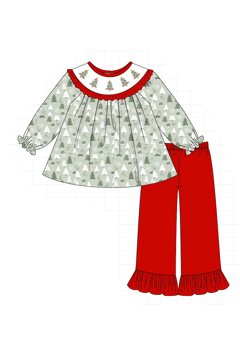 Green christmas tree embroidery collection