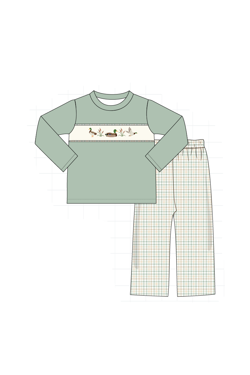 Sage duck embroidery plaid collection 1