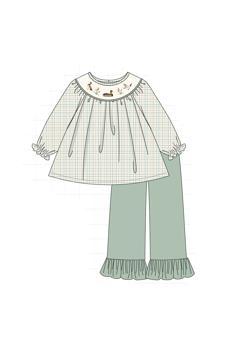Sage duck embroidery plaid collection 1