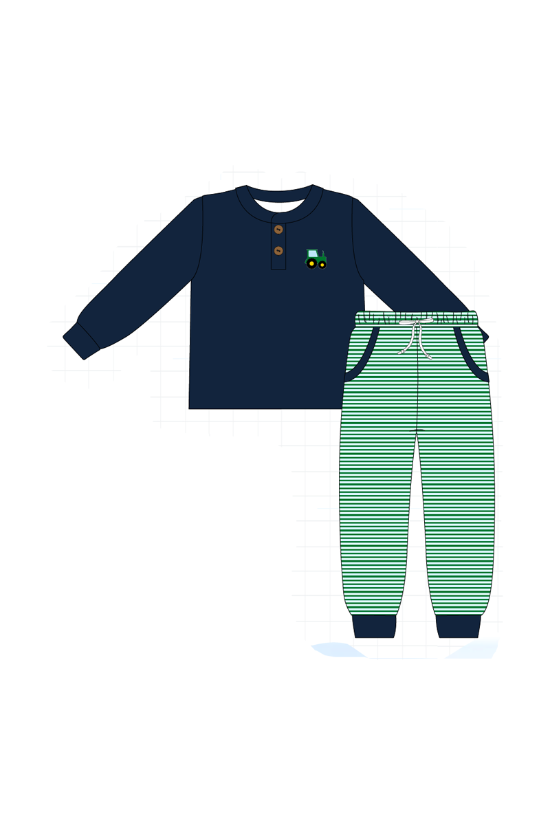 Navy tractor embroidery stripe collection