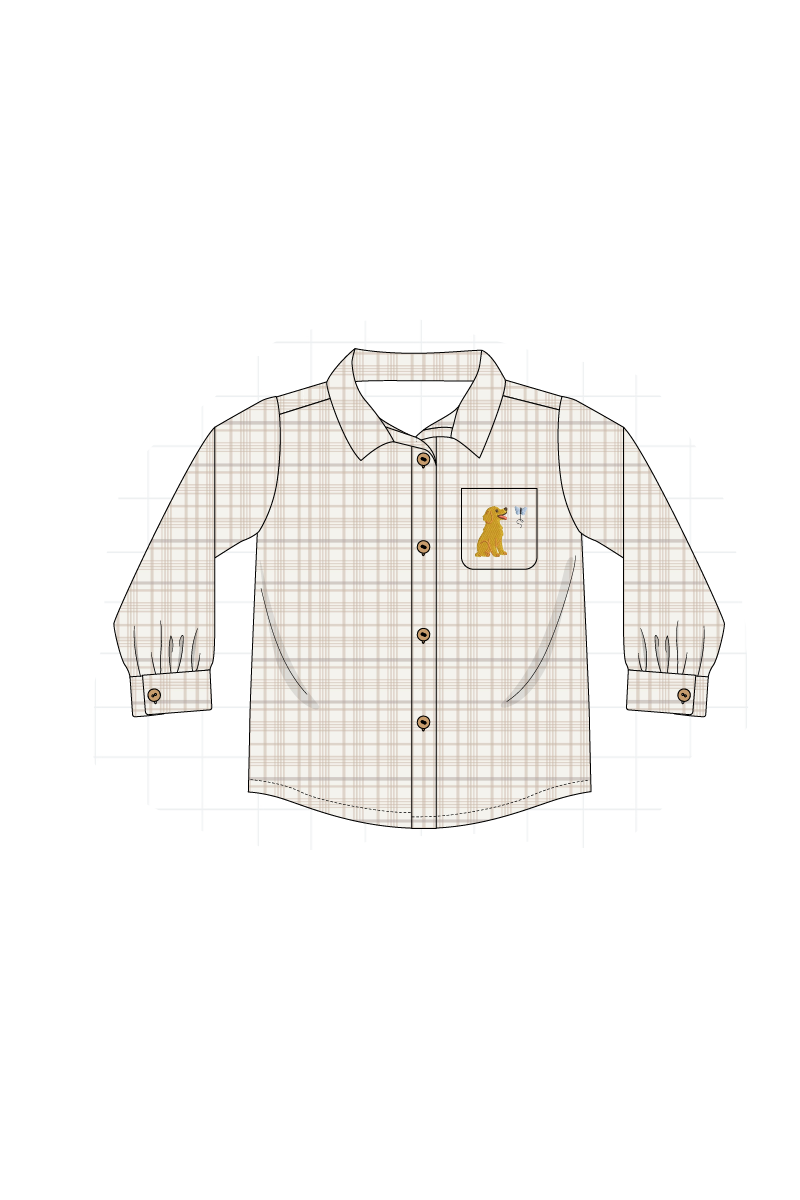Brown puppy embroidery plaid collection