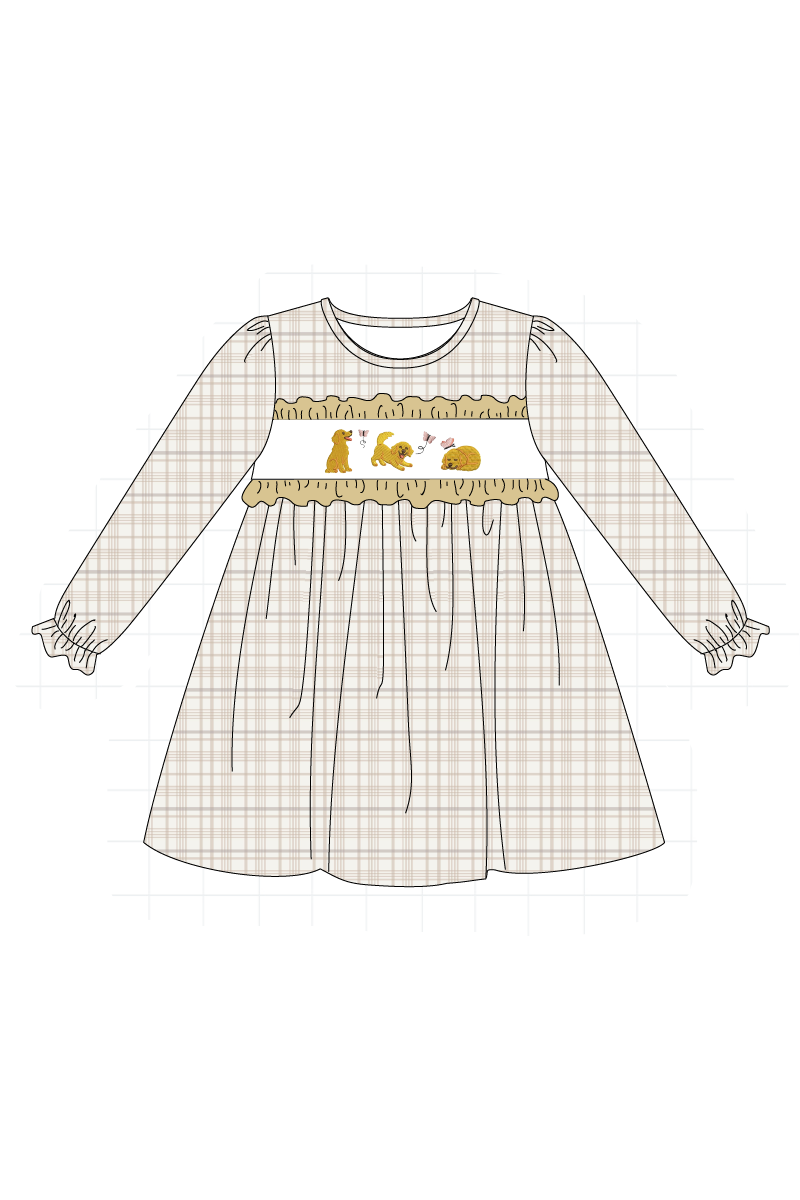Brown puppy embroidery plaid collection