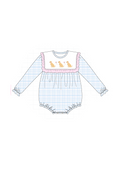 Blue puppy embroidery plaid collection
