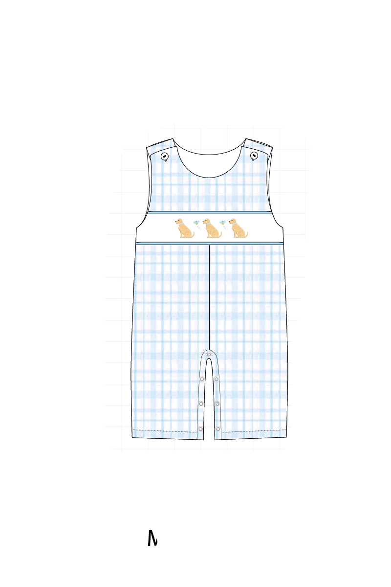 Blue puppy embroidery plaid collection