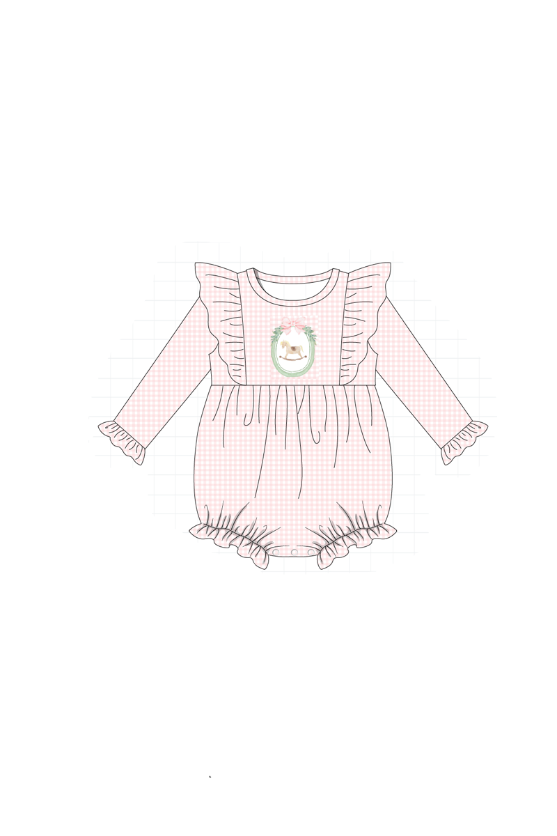 Pink christmas horse embroidery gingham collection