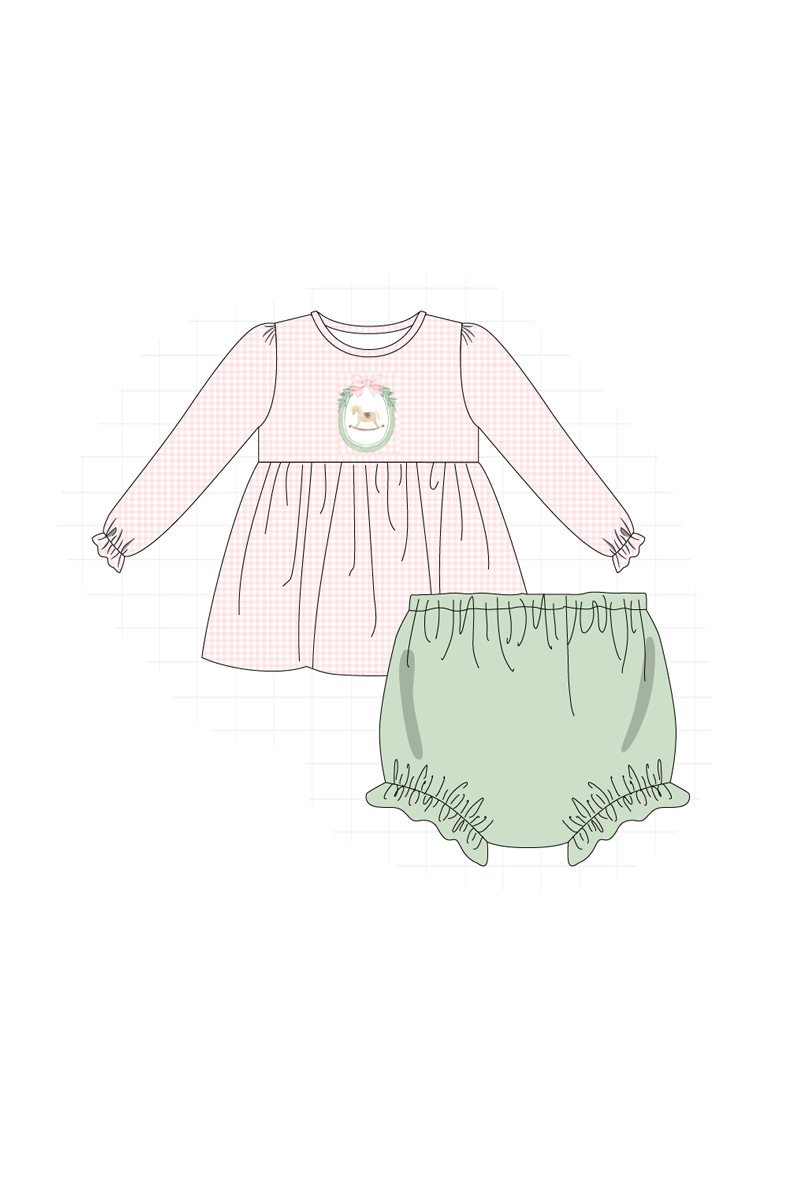 Pink christmas horse embroidery gingham collection