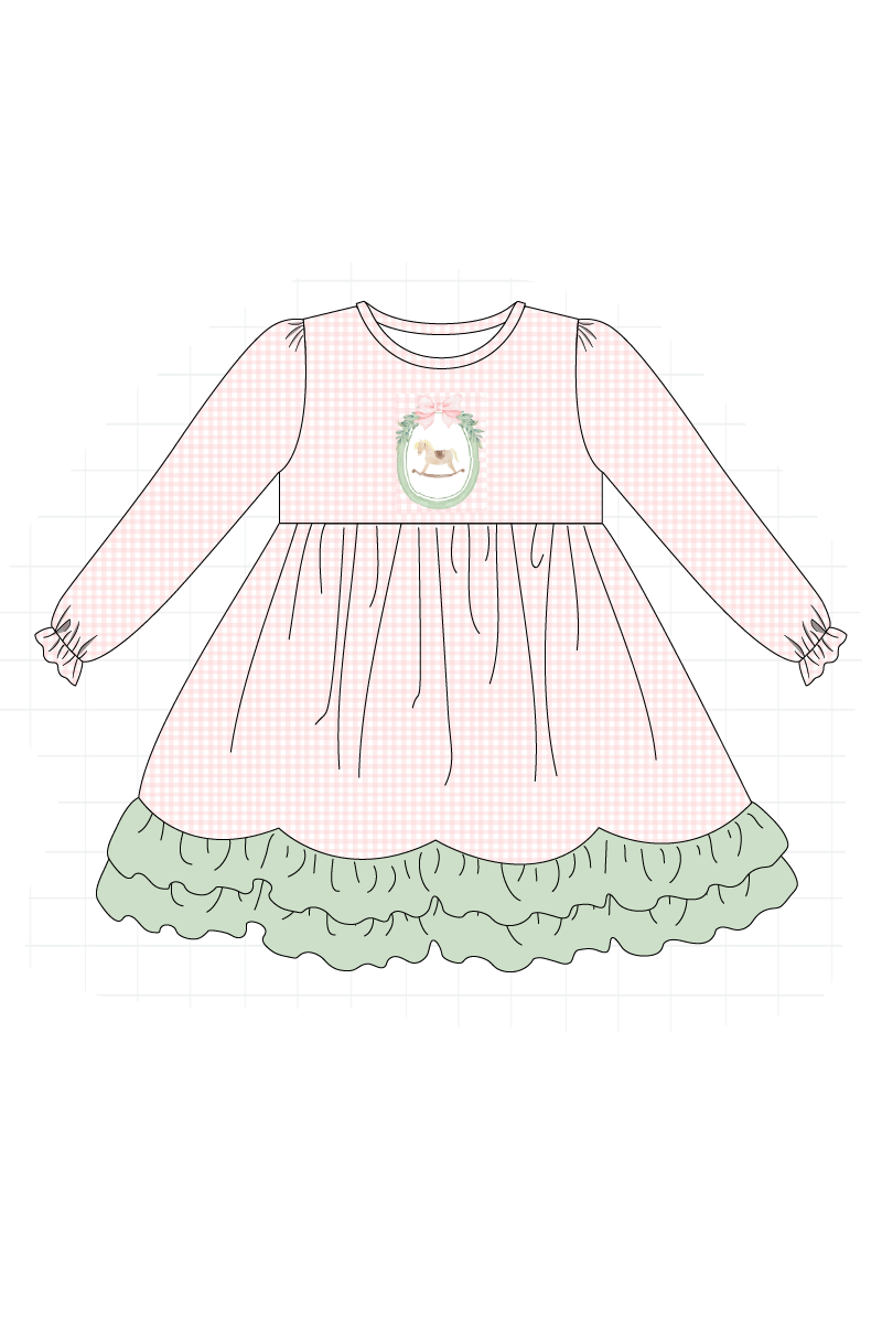 Pink christmas horse embroidery gingham collection