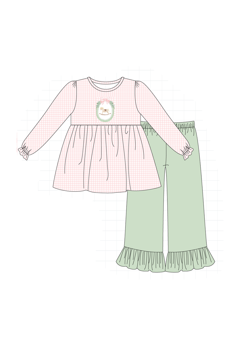 Pink christmas horse embroidery gingham collection