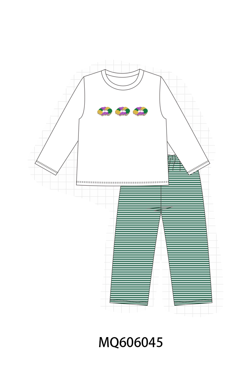 Green stripe embroidery collection