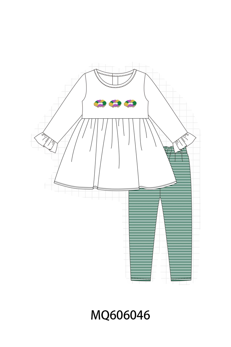 Green stripe embroidery collection
