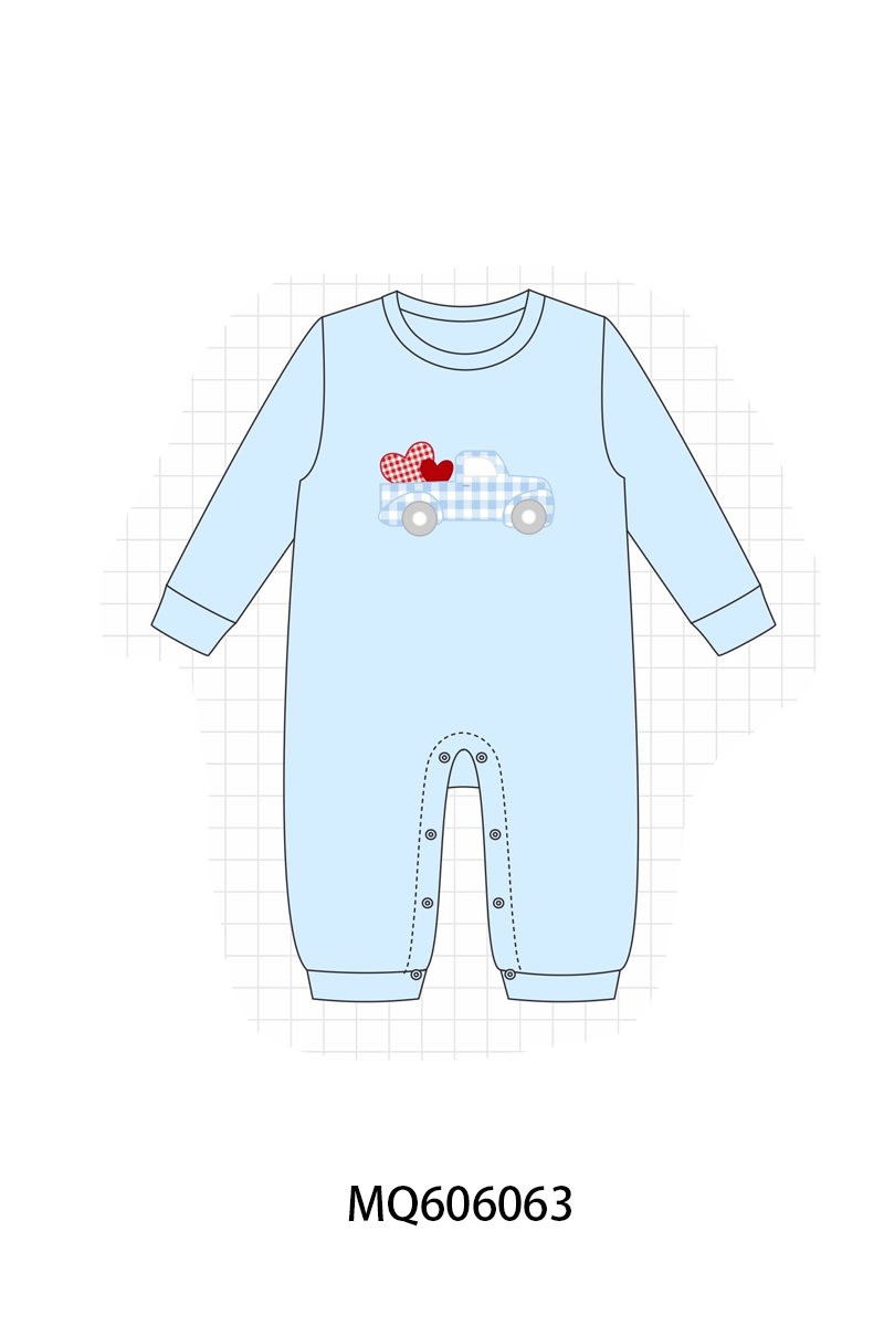 Blue&pink truck heart applique gingham collection