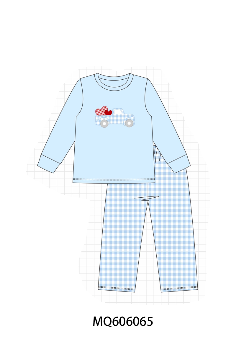 Blue&pink truck heart applique gingham collection